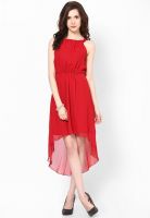 Harpa Red Colored Solid Asymmetric Dress