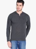 Highlander Dark Grey Solid Henley TShirts