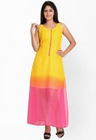 ITI Yellow Colored Solid Maxi Dress