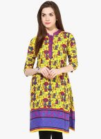 Indidori Yellow Printed Kurtis & Kurtas