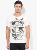 Jack & Jones White Printed Round Neck T-Shirts