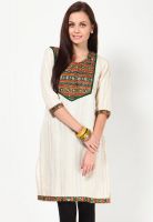 Kurti'S Cream Embroidered Kurtis