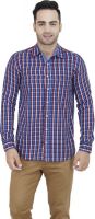 LEAF Men's Checkered Casual Blue, White, Red Shirt