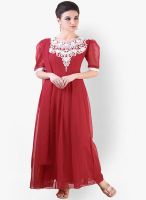 Libas Red Embroidered Anarkali