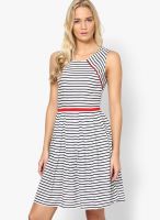MB White Colored Striped Shift Dress
