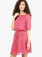 MIAMINX Pink Colored Printed Skater Dress