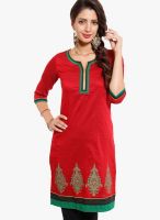 Mytri Red Embroidered Kurtas