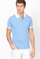 Peter England White Striped Polo T-Shirts