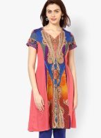 Rain & Rainbow Cotton Blue A-Line Kurta