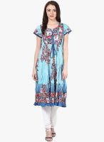 Rain & Rainbow Cotton Blue Anarkali Kurta