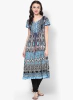 Rain & Rainbow Cotton Blue Anarkali Kurta