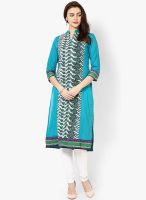 Rain & Rainbow Cotton Blue Straight Kurta