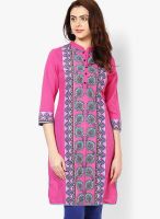 Rain & Rainbow Cotton Fuchsia Straight Kurta