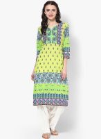 Rain & Rainbow Cotton Green Straight Kurta