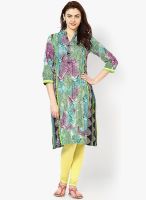 Rain & Rainbow Cotton Green Straight Kurta