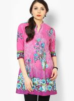 Rain & Rainbow Cotton Pink Straight Kurta