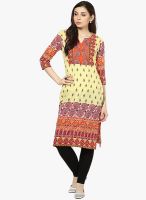 Rain & Rainbow Cotton Yellow Straight Kurta