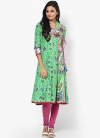 Rain & Rainbow Green Cotton Kurta