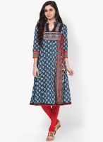 Rain & Rainbow Navy Blue Printed Kurtas