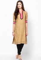 Raindrops Beige Embroidered Kurtis