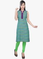 Raindrops Blue Striped Print Cotton Blend Kurta