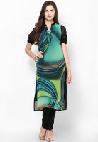 Raindrops Green Graphic Print Georgette Kurta