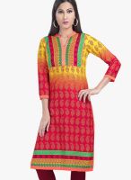 Raindrops Orange Bagru Print Cotton Blend Kurta