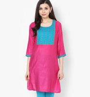 Rangmanch By Pantaloons Cambric Fuchsia Kurta