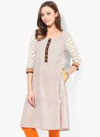 Rangmanch By Pantaloons Off White Printed Kurtas