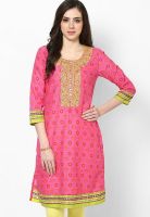 Rangriti Pink Embroidered Kurtis