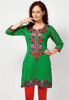 Riya Green Embroidered Kurtis