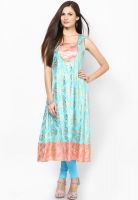 Sangria Aqua Blue Printed Kurtas