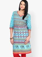 Shree Aqua Blue Printed Kurta