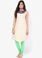 Span Cream Embroidered Kurta