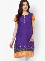 Span Purple Embroidered Kurtis