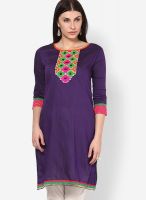 Span Purple Embroidered Kurtis