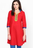 Span Red Solid Kurta