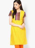 Span Yellow Embroidered Kurtis