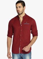 The Indian Garage Co. Maroon Solid Slim Fit Casual Shirt