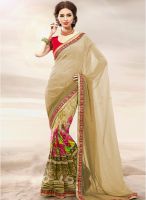 Touch Trends Beige Embroidered Saree