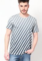 VOI Grey Striped Round Neck T-Shirts