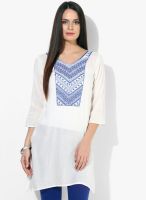 Vedic White Embroidered Kurtis