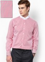 Wills Lifestyle Red Striped Slim Fit Formal Shirt
