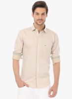 Basics Beige Solid Slim Fit Casual Shirt