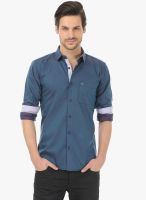 Basics Blue Solid Slim Fit Casual Shirt