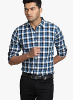 Basics Checks Blue Slim Fit Casual Shirt