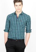 Basics Checks Green Slim Fit Casual Shirt