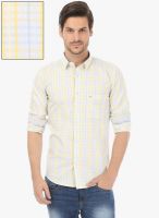 Basics Yellow Checks Slim Fit Casual Shirt