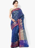 Bunkar Blue Embroidered Silk Blend Saree