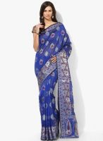 Bunkar Blue Printed Silk Blend Saree